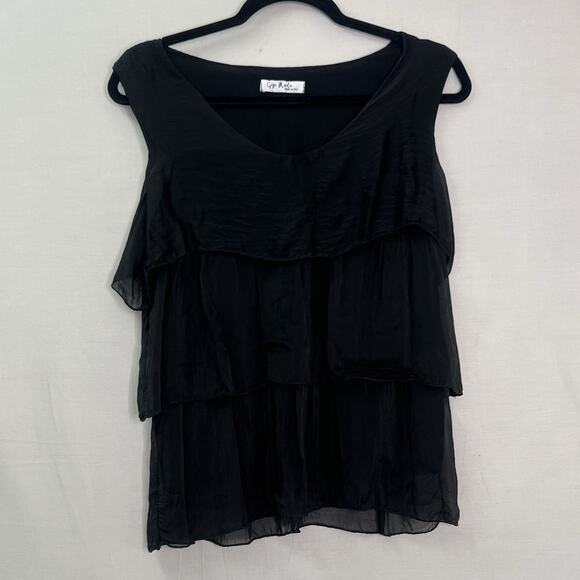 Gigi Moda Black Silk Blend Tiered Ruffle Tank top Scoop Neck Sz M Italy - Picture 1 of 10